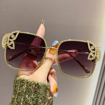Square Frame Butterfly Decor Oversized Sunglasses