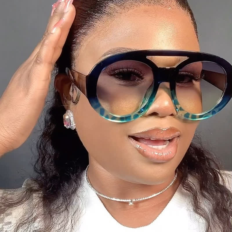 Round Frame Double Bridges Oversized Aviator Sunglasses