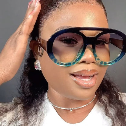 Round Frame Double Bridges Oversized Aviator Sunglasses