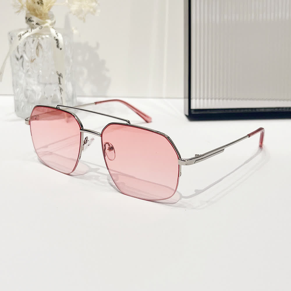 Trendy Retro Semi-Rimless Double Bridges Aviator Sunglasses