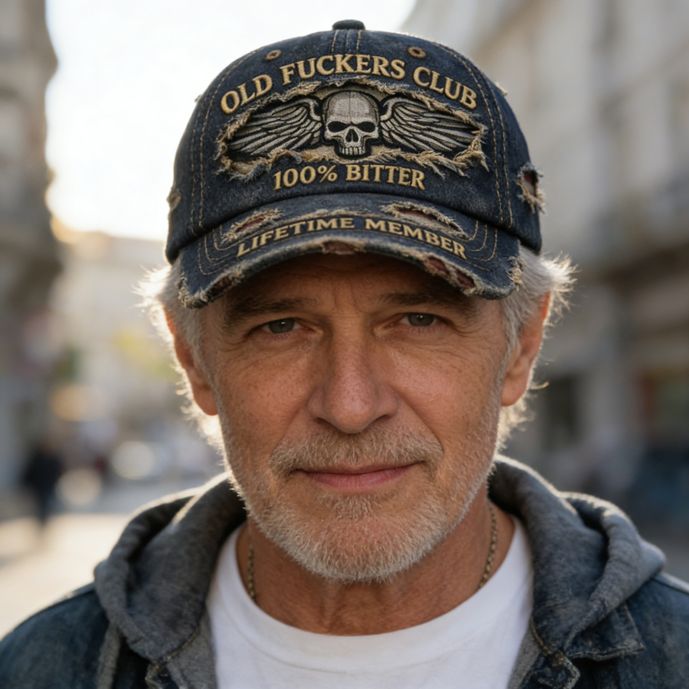 Vintage Distressed Denim Cap – Classic Skull Wing Statement Hat