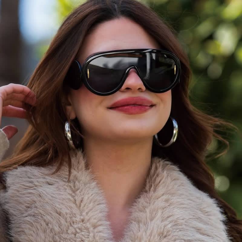 Steampunk One-piece Frame Oversized Mirrored Sunglasses