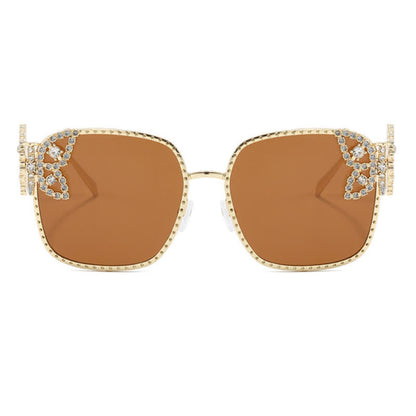 Square Frame Butterfly Decor Oversized Sunglasses