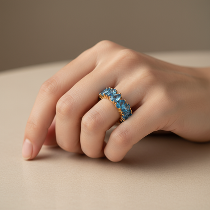 Pear Cut Blue Gem Eternity Ring – A Full Circle of Ocean Sparkle