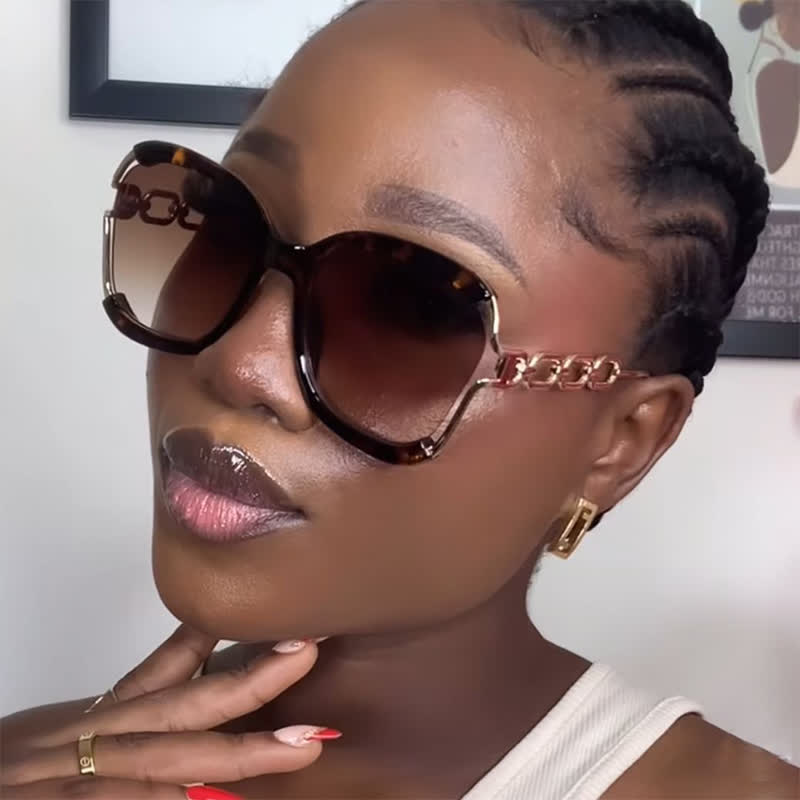 Fashion Square Chain Temples Oversized Sunglasses