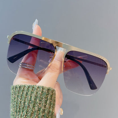 Square Frame Semi-Rimless Oversized Sunglasses