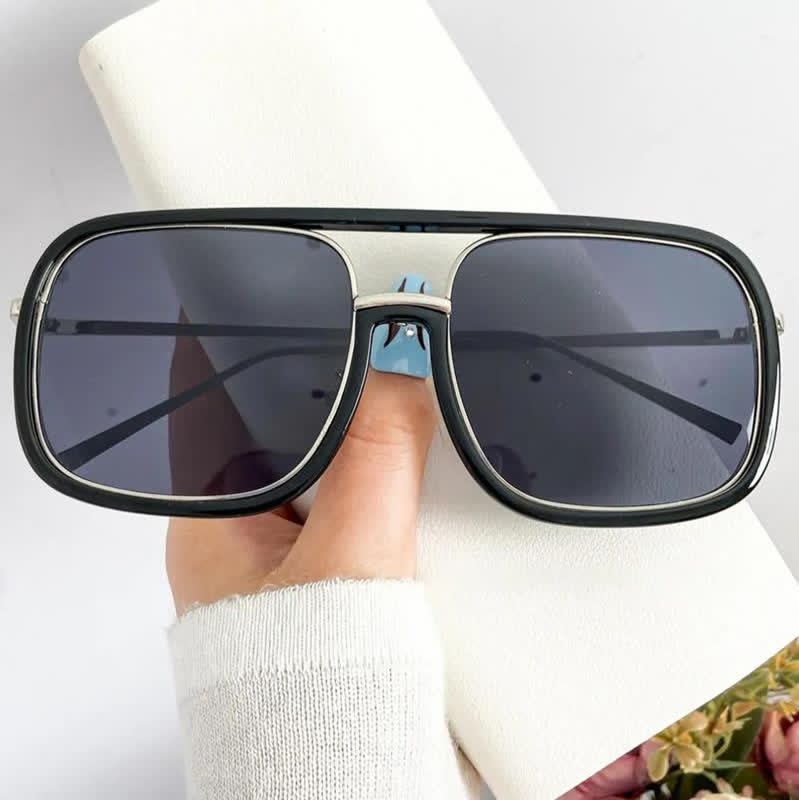 Tortoise Pattern Flat Top Square Frame Double Bridges Sunglasses