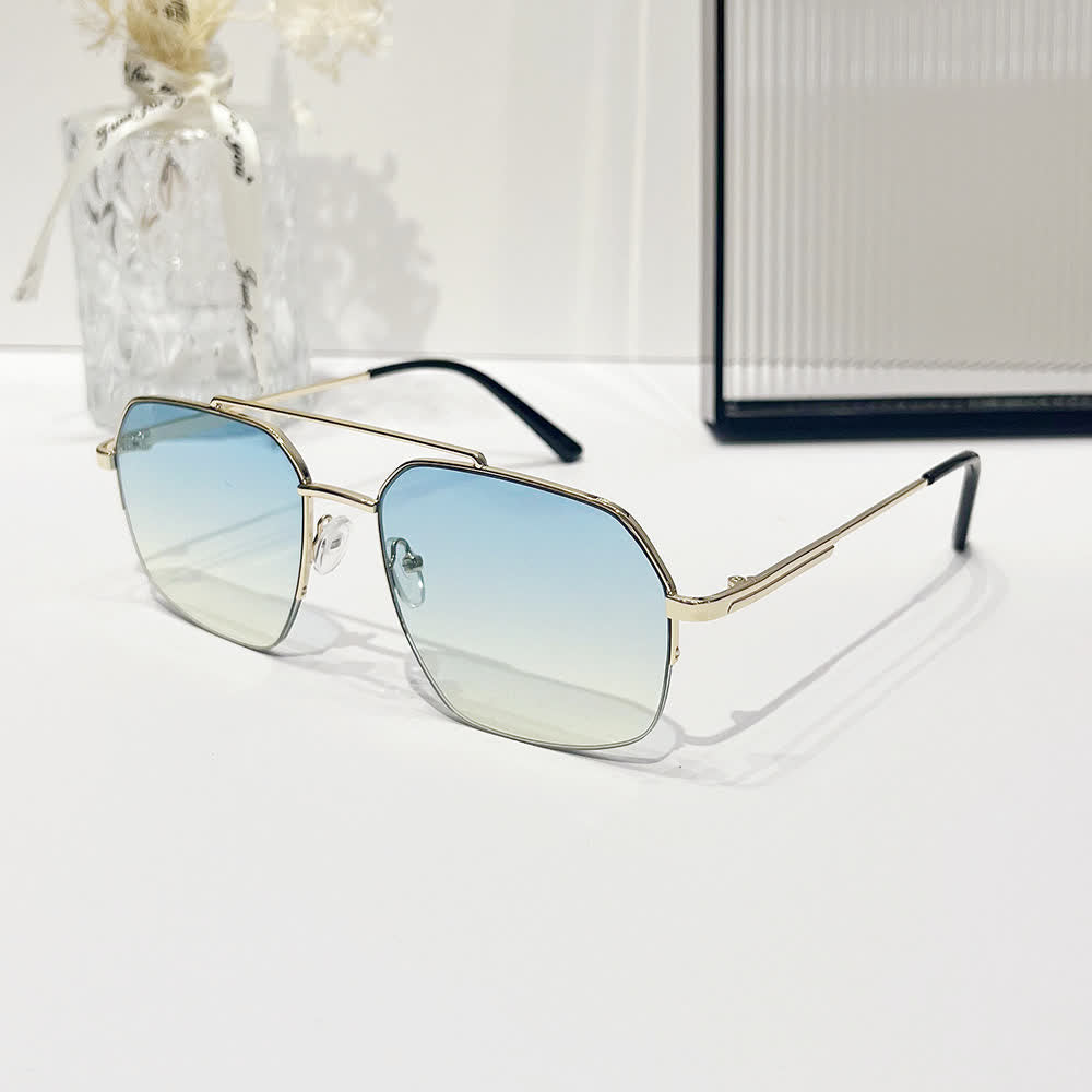 Trendy Retro Semi-Rimless Double Bridges Aviator Sunglasses
