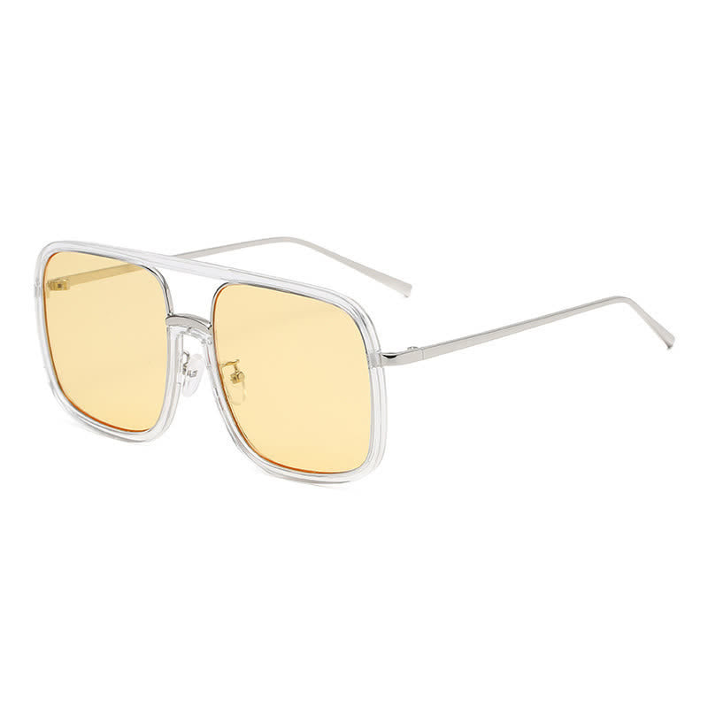 Tortoise Pattern Flat Top Square Frame Double Bridges Sunglasses