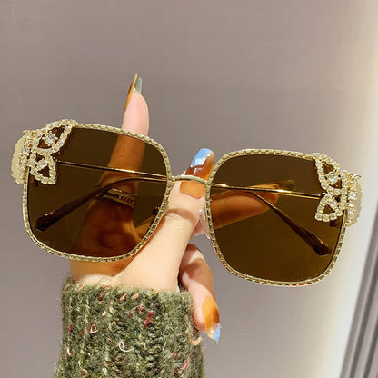 Square Frame Butterfly Decor Oversized Sunglasses