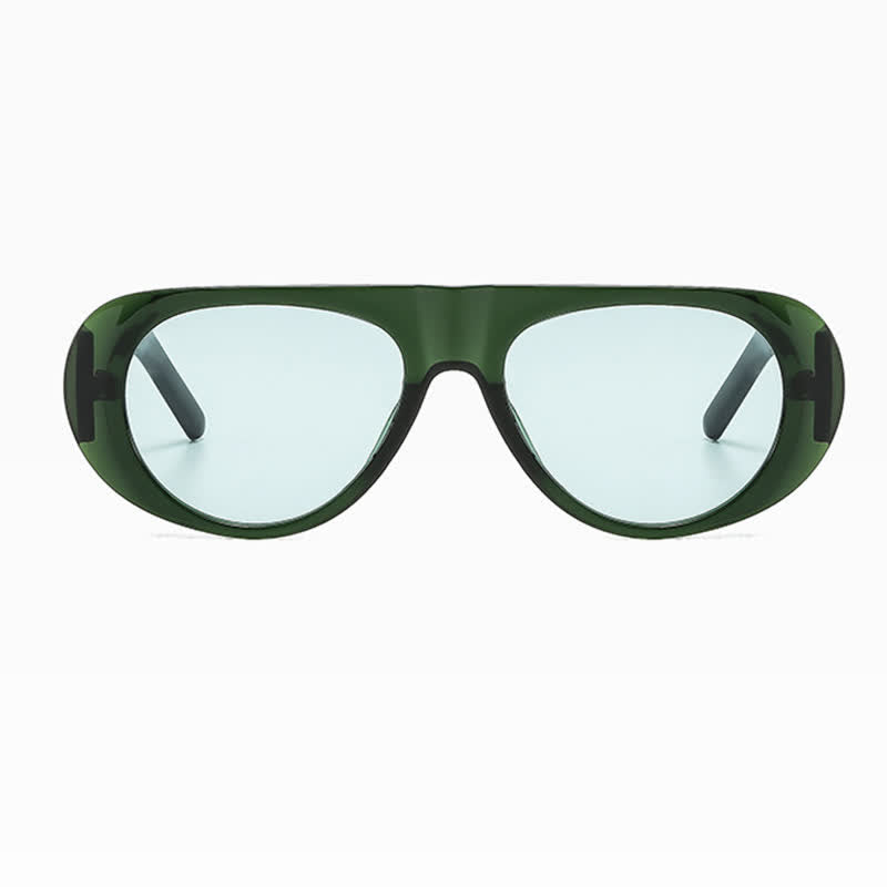 Oval Frame Wide Temples Vintage Aviator Sunglasses