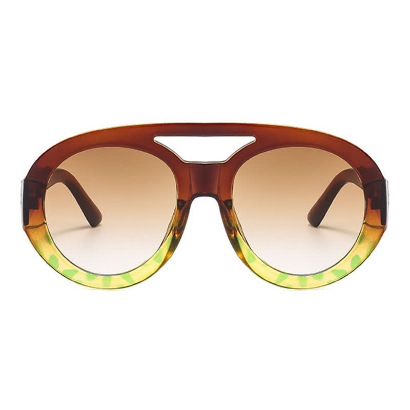 Round Frame Double Bridges Oversized Aviator Sunglasses