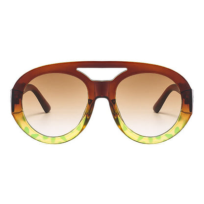 Round Frame Double Bridges Oversized Aviator Sunglasses