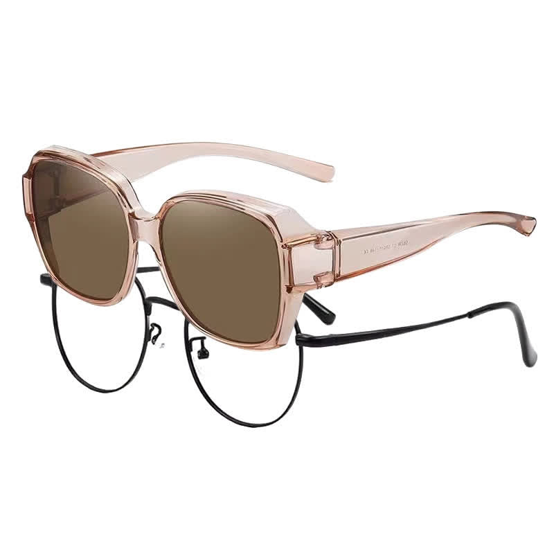 Square Frame Polarized Driving Sunglasses Fit Over Glasses for Nearsighted People