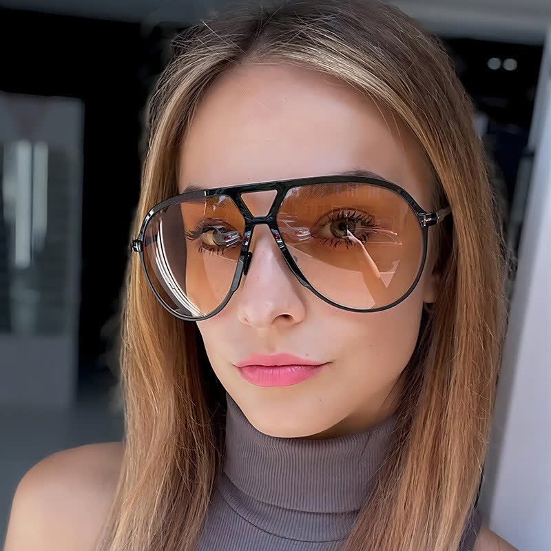 Double Bridges 'T' Design Oversized Frame Hipster Aviator Sunglasses