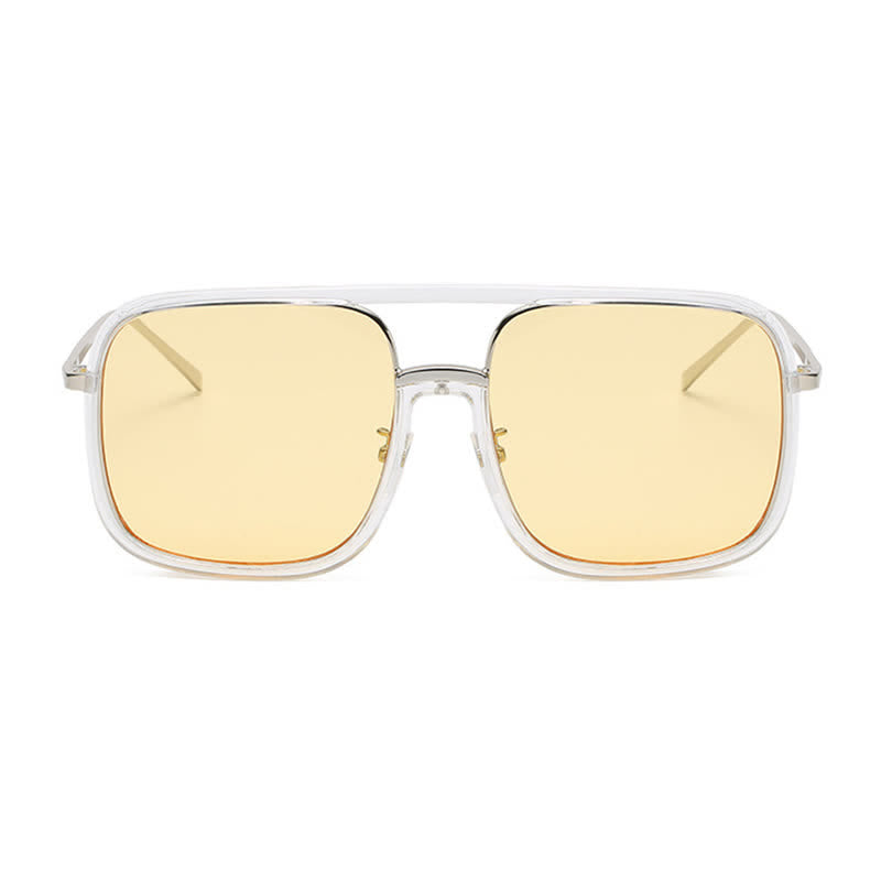Tortoise Pattern Flat Top Square Frame Double Bridges Sunglasses