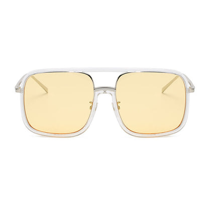 Tortoise Pattern Flat Top Square Frame Double Bridges Sunglasses