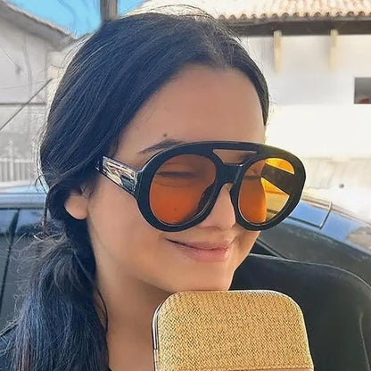 Round Frame Double Bridges Oversized Aviator Sunglasses