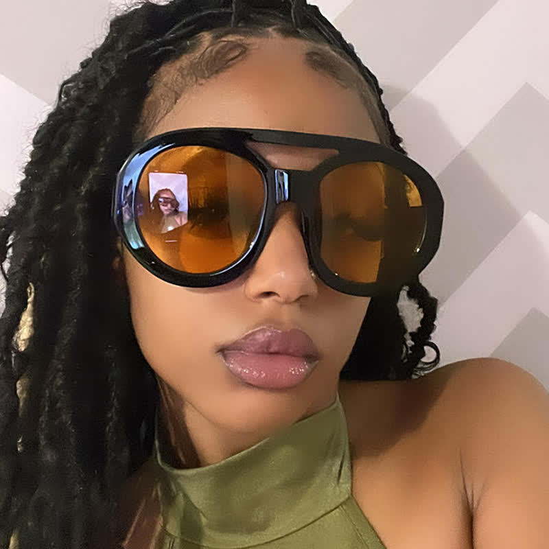 Round Frame Double Bridges Oversized Aviator Sunglasses