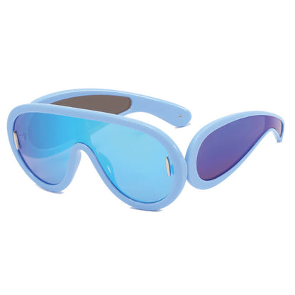 Steampunk One-piece Frame Oversized Mirrored Sunglasses