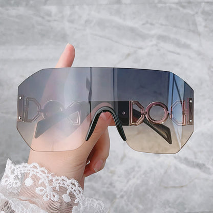 One-piece Rimless Oversized Tined Sunglasses