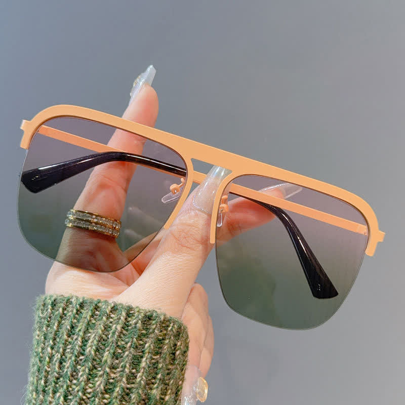 Square Frame Semi-Rimless Oversized Sunglasses