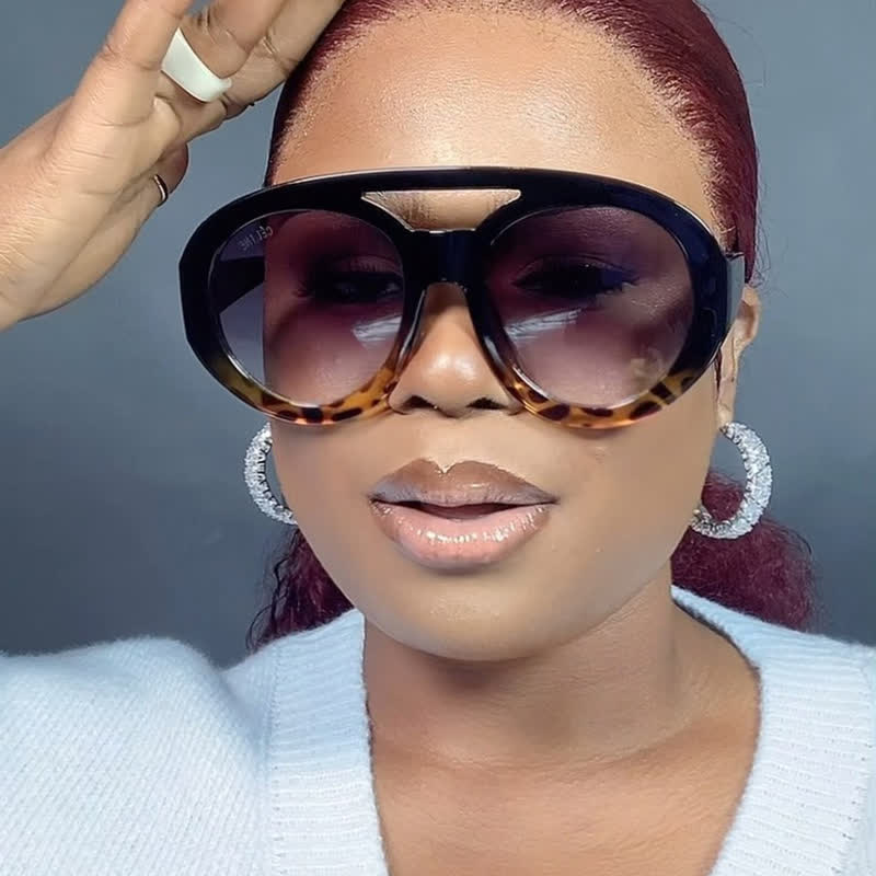 Round Frame Double Bridges Oversized Aviator Sunglasses