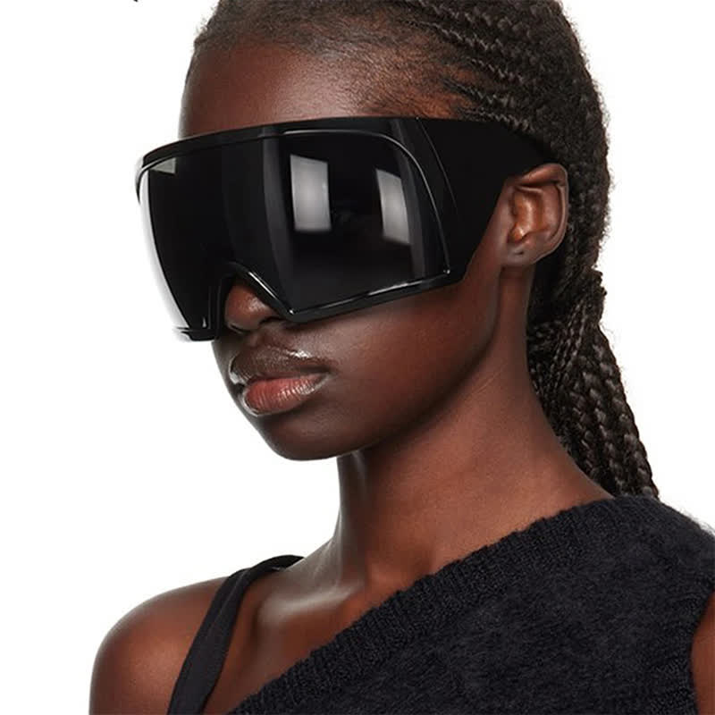 One-piece Lens Oversized Wrap Around Futuristic Sunglasses For Outdoor Sports