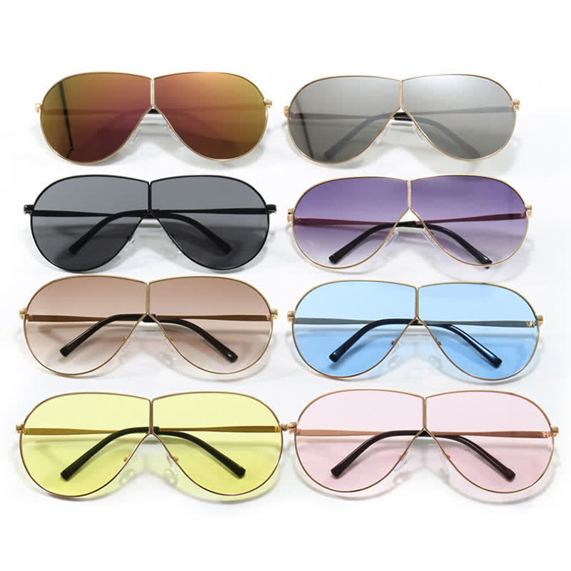 Hipster One-piece Metal Temples Aviator Sunglasses