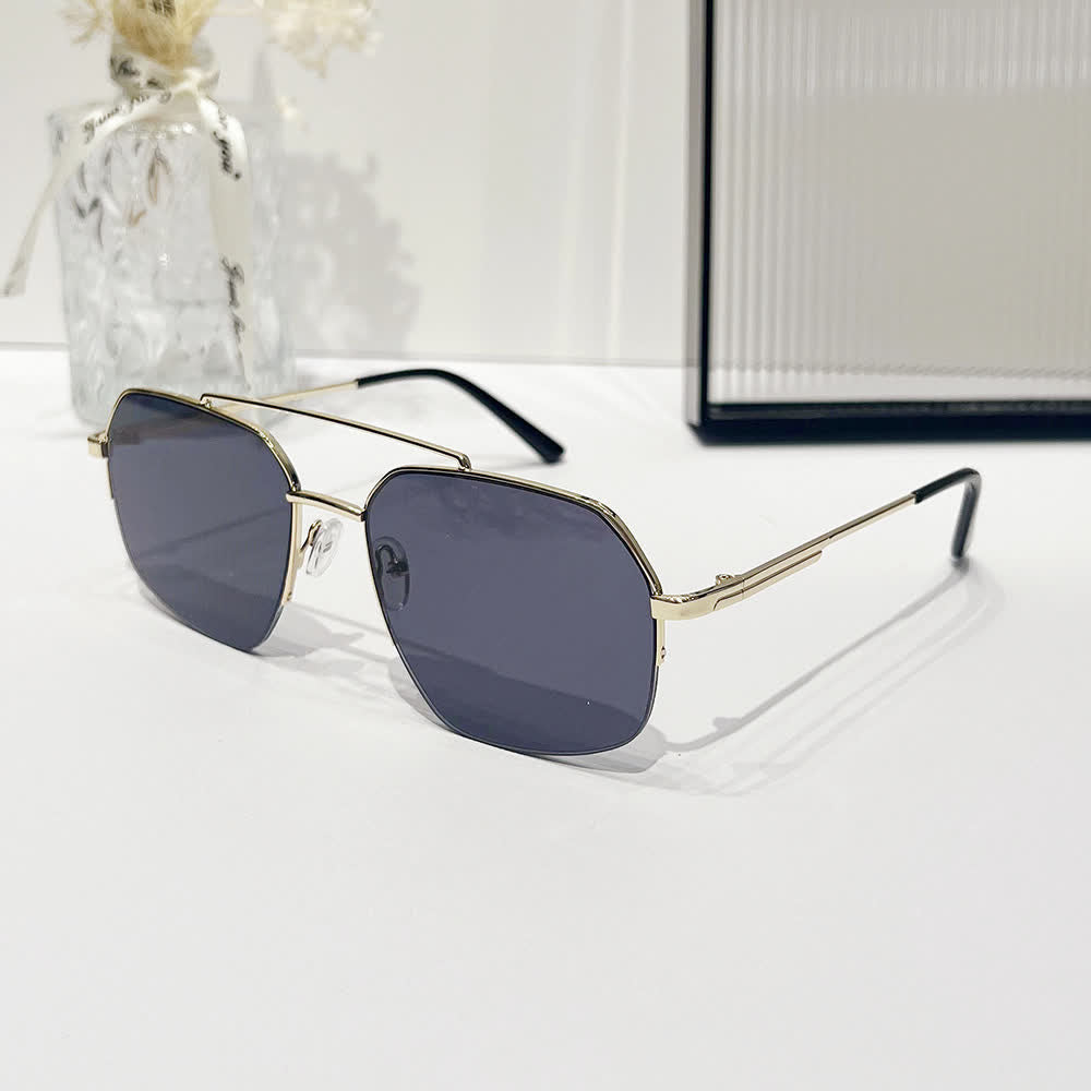 Trendy Retro Semi-Rimless Double Bridges Aviator Sunglasses