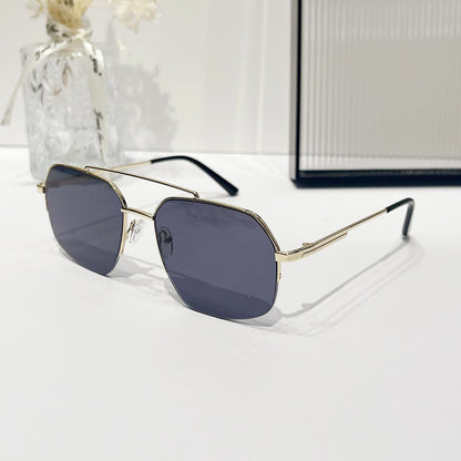 Trendy Retro Semi-Rimless Double Bridges Aviator Sunglasses