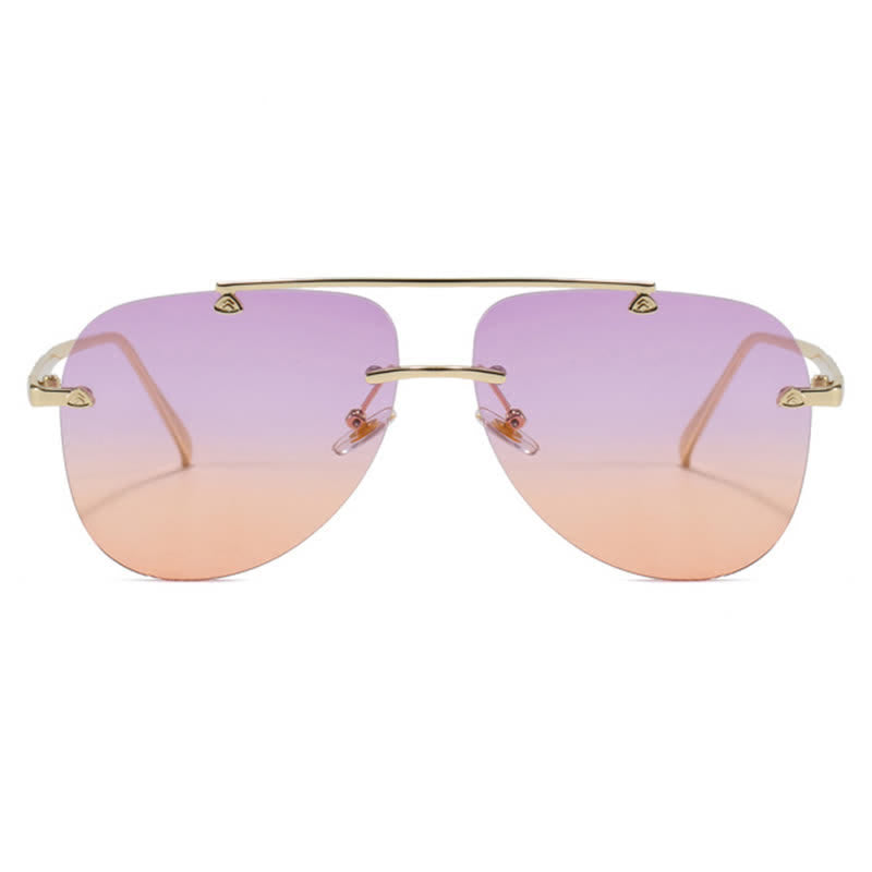 Rimless Double Bridges Retro Aviator Sunglasses