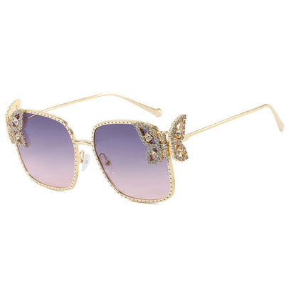 Square Frame Butterfly Decor Oversized Sunglasses
