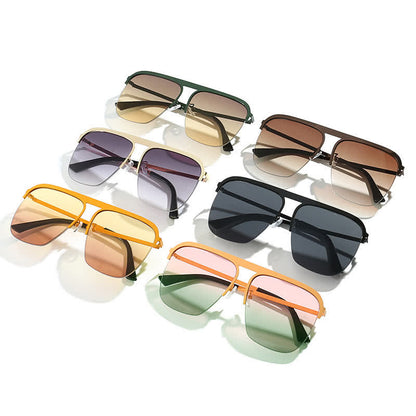 Square Frame Semi-Rimless Oversized Sunglasses