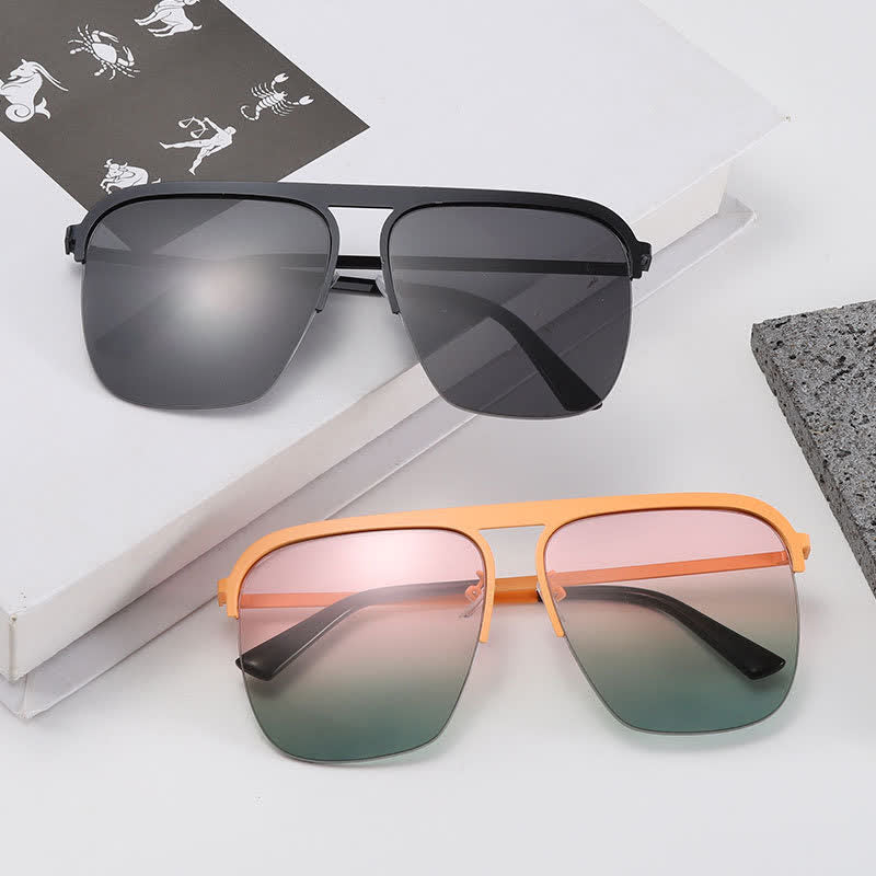 Square Frame Semi-Rimless Oversized Sunglasses