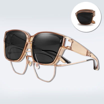 Fit Over Glasses Square Frame Foldable Sunglasses for Women Men