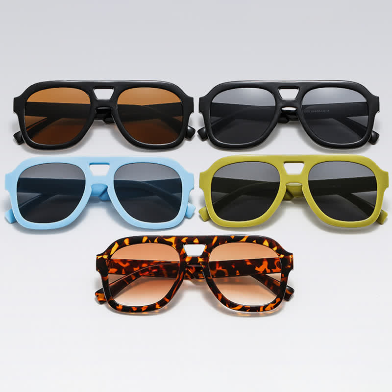 Double Bridges Thick Frame Hipster Aviator Sunglasses
