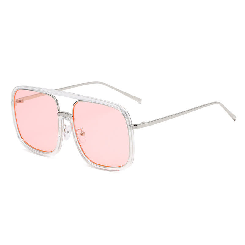 Tortoise Pattern Flat Top Square Frame Double Bridges Sunglasses