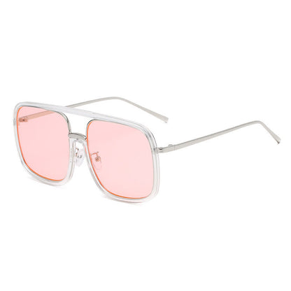 Tortoise Pattern Flat Top Square Frame Double Bridges Sunglasses