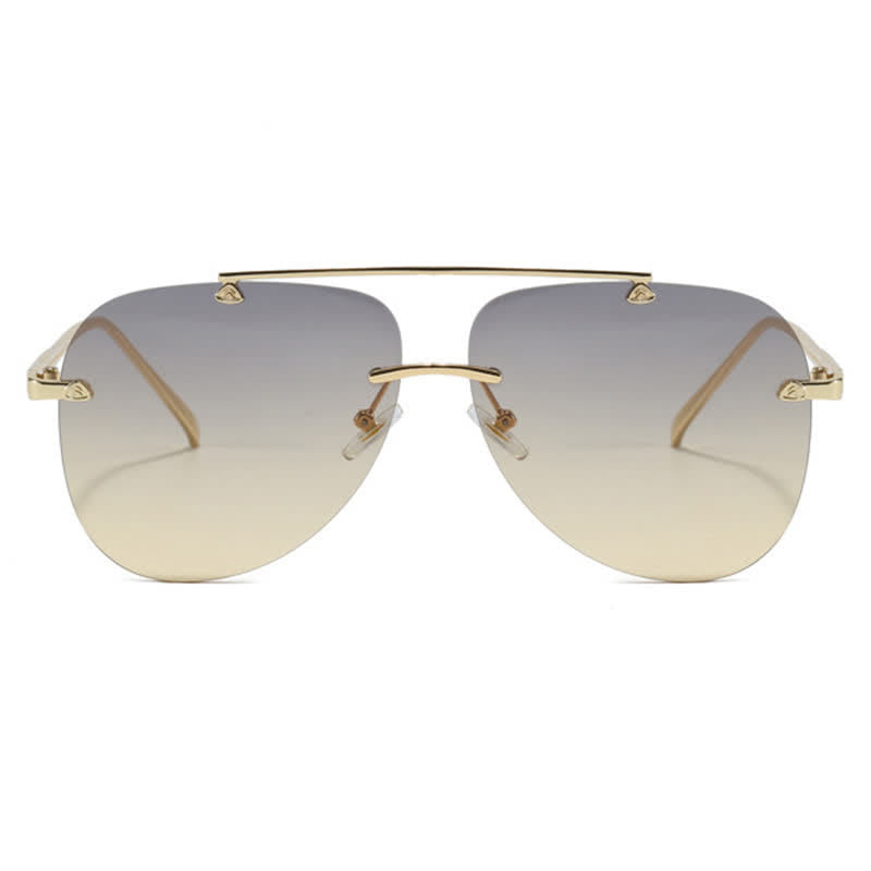 Rimless Double Bridges Retro Aviator Sunglasses