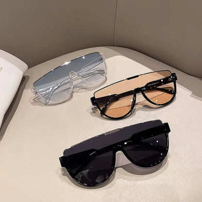 Oversized Frame Semi-Rimless Aviator Sunglasses
