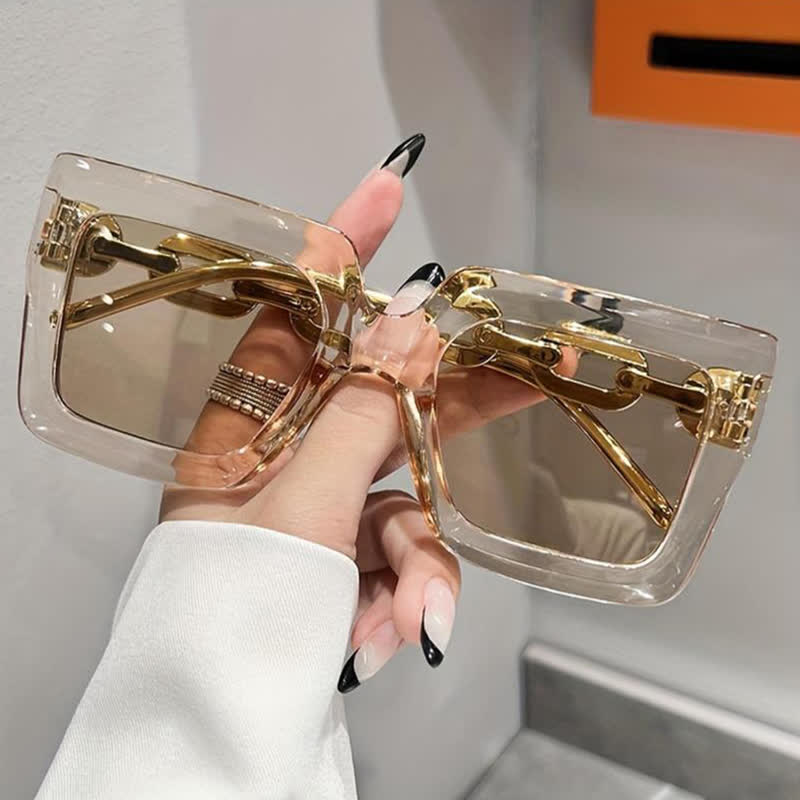Square Oversized Frame Chain Temples Hipster Sunglasses