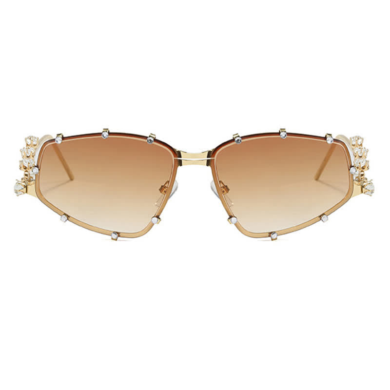 Rhinestone Decor Geometric Frame Hipster Y2K Sunglasses