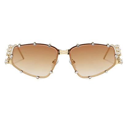 Rhinestone Decor Geometric Frame Hipster Y2K Sunglasses