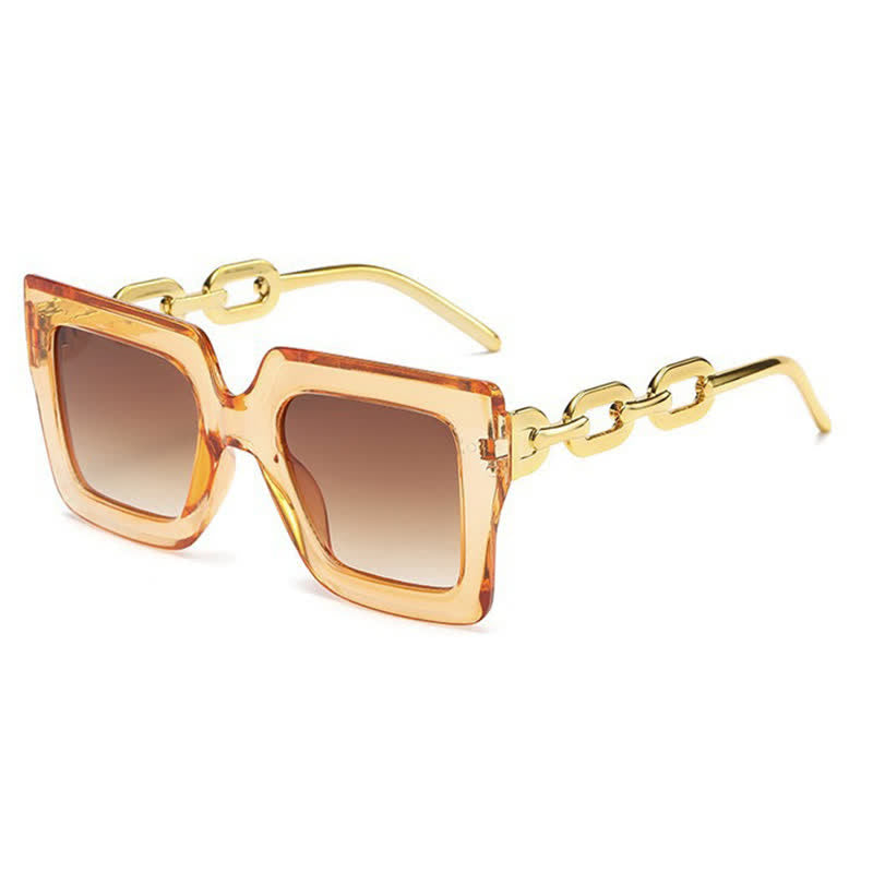 Square Oversized Frame Chain Temples Hipster Sunglasses