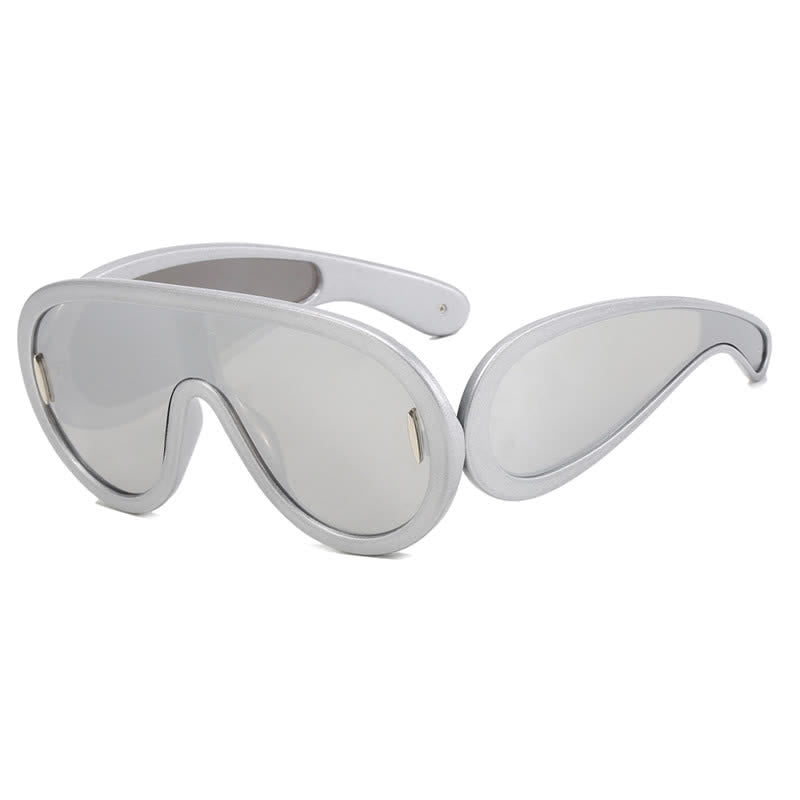 Steampunk One-piece Frame Oversized Mirrored Sunglasses