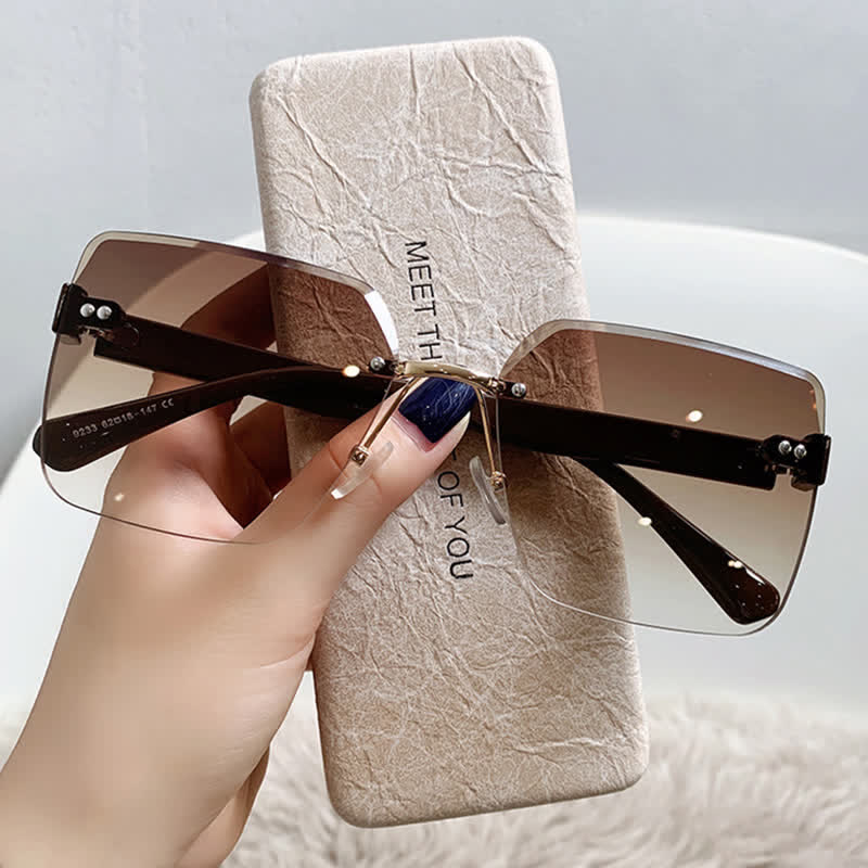 Oversized Square Frame Hipster Rimless Sunglasses