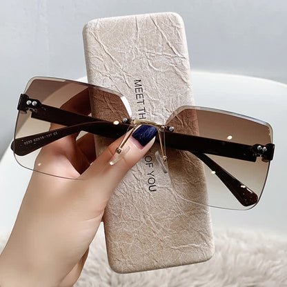 Oversized Square Frame Hipster Rimless Sunglasses