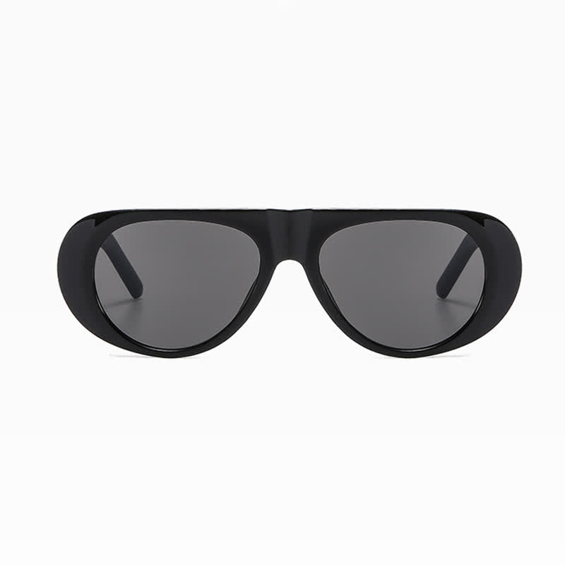 Oval Frame Wide Temples Vintage Aviator Sunglasses