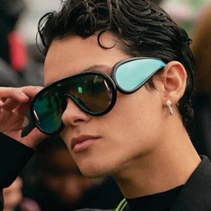 Steampunk One-piece Frame Oversized Mirrored Sunglasses